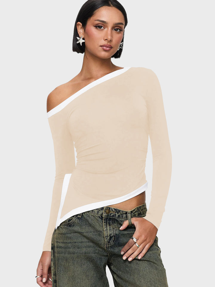 Dame asymmetrisk langærmet top med elegante cut-outs Stilla