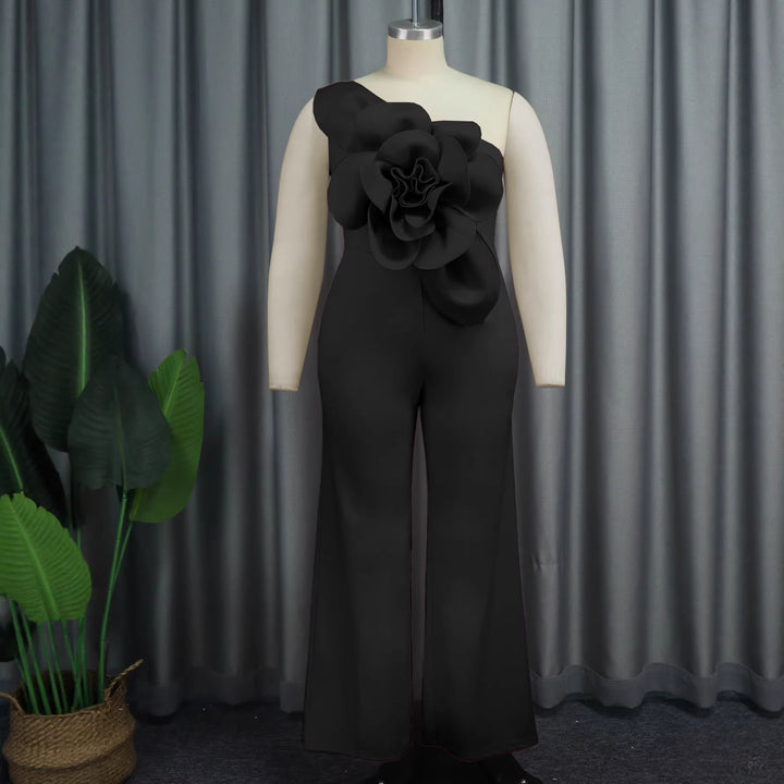 Dame elegant jumpsuit med unik blomsterapplikation Skovae