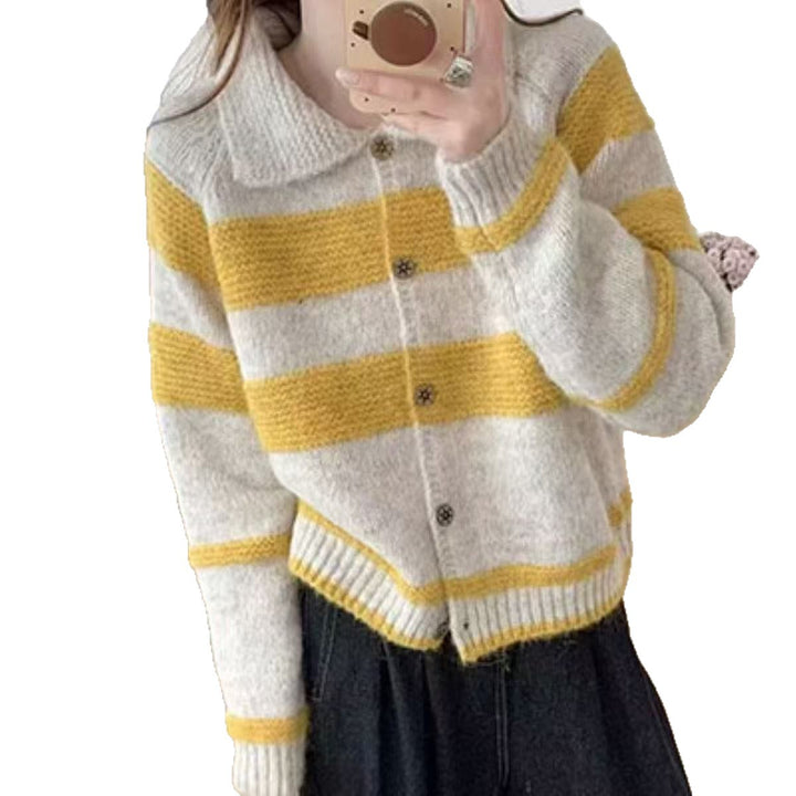 Damer Cozy Cardigan med Vintage Striber Stilla