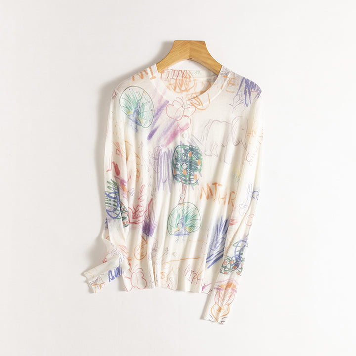 Femme Kunstnerisk Grafisk Pullover Sweater Stilla