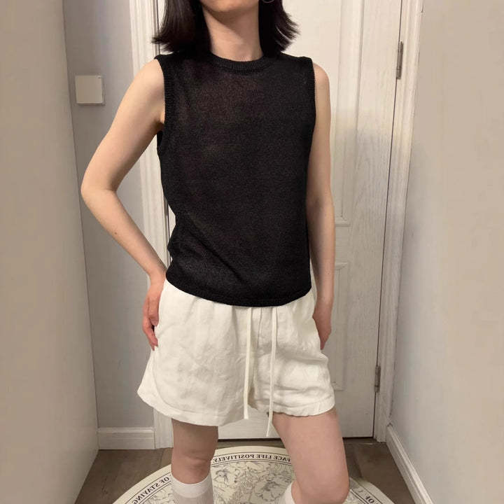 Dame strik tanktop med ærmeløst design Stilla