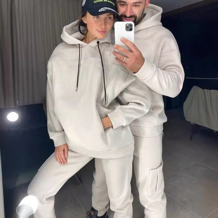 Kvinders afslappede hoodie og jogger sæt med praktiske lommer og snor