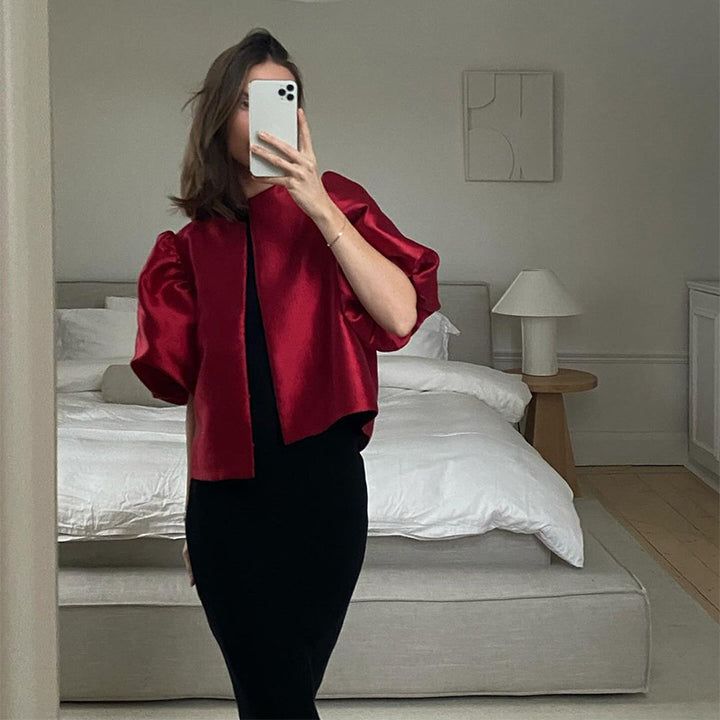 Dame stilfuld bluse med puffærmer Skovae