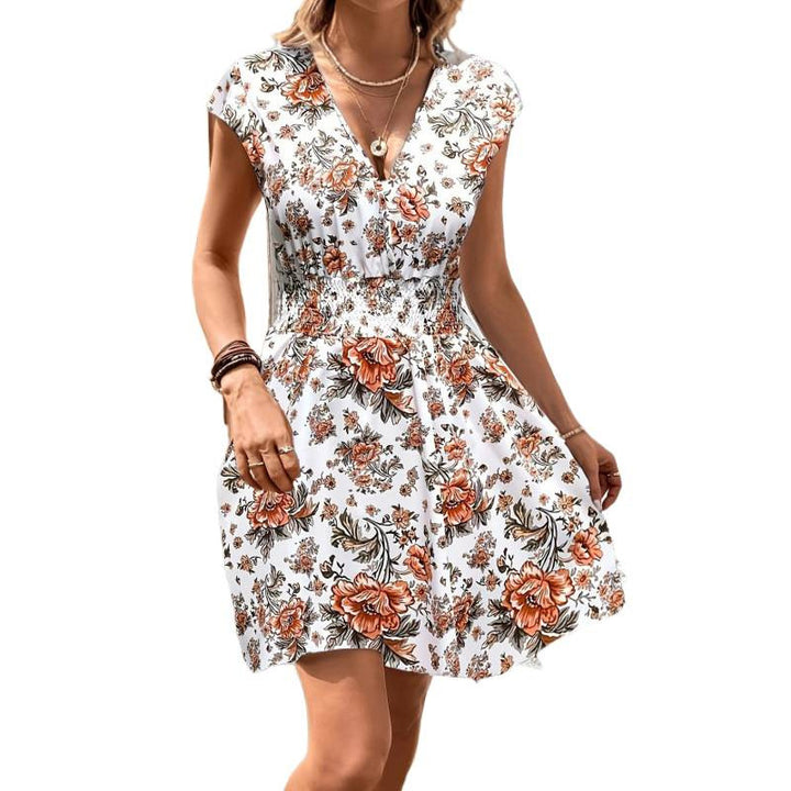 Dame wrap kjole med floral mønster og elastisk talje Skovae