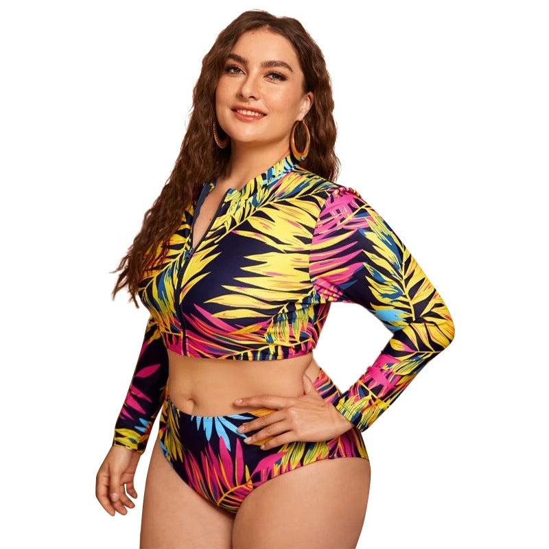 Dame Surf-Bikini-Sæt med langærmet top og farverigt palmeprint Skovae