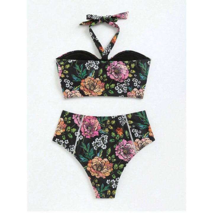 Dame bikini-sæt med blomstret design og højt skåret trusse Skovae