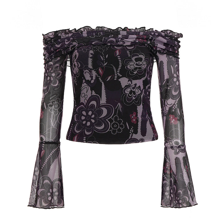 Dame Off-Shoulder top med voluminøse ærmer og blomstermønster Skovae