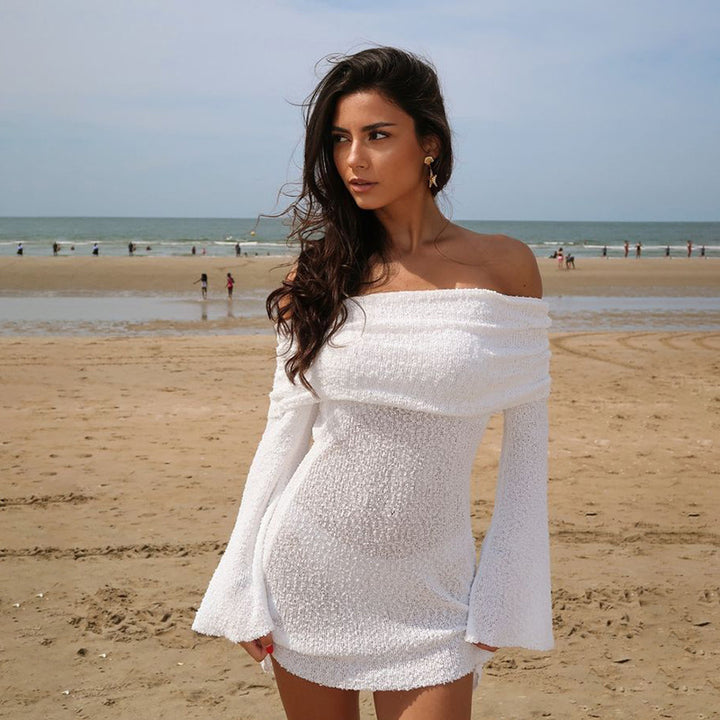Dame Off-Shoulder Strikkjole med elegant Vikledetalje Stilla
