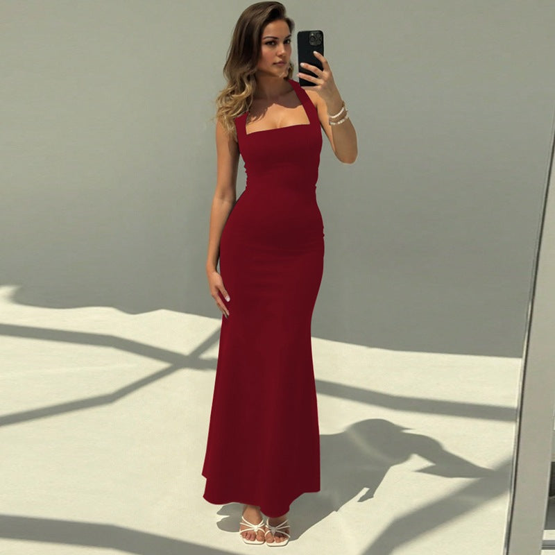 Damer Elegant Maxikjole med квадратическим Ausschnitt og figurformende Silhouette Skovae