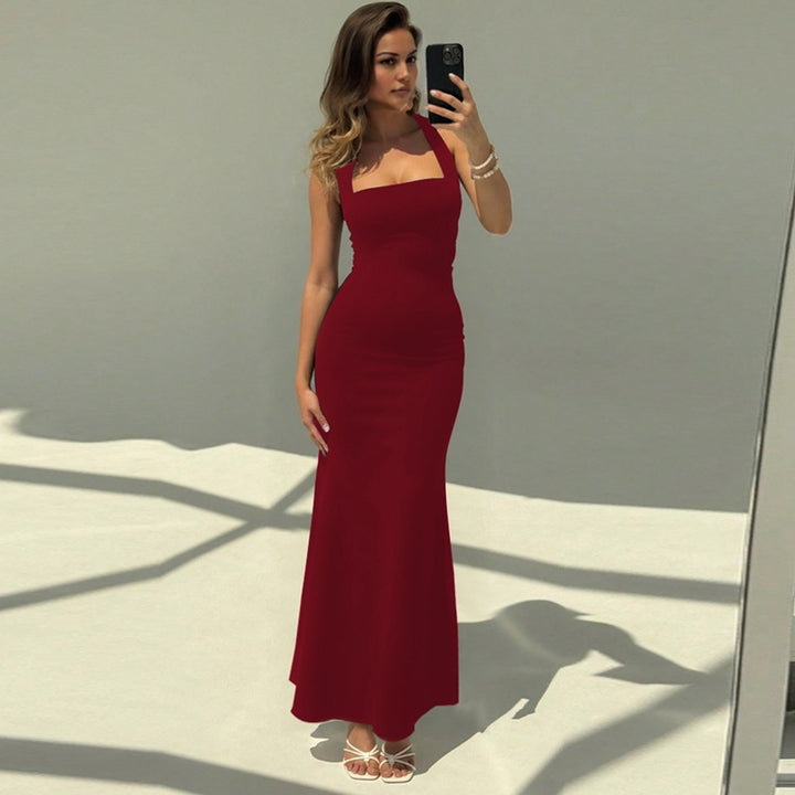 Damer Elegant Maxikjole med квадратическим Ausschnitt og figurformende Silhouette Skovae