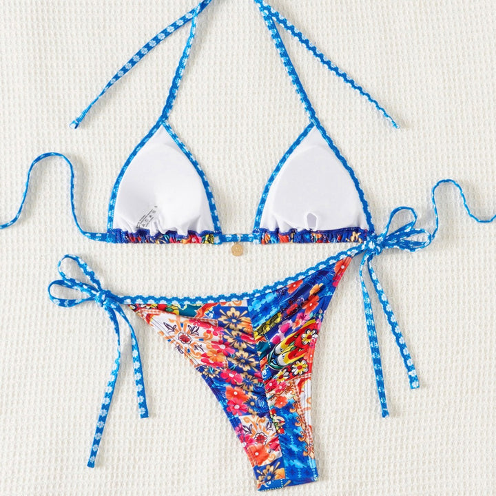 Damer Triangel-Bikini med blomstermønster og rynker Skovae