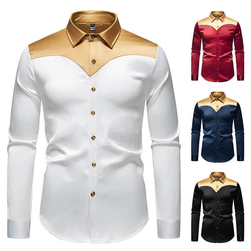 Herrer Elegant Satin Skjorte Stilla