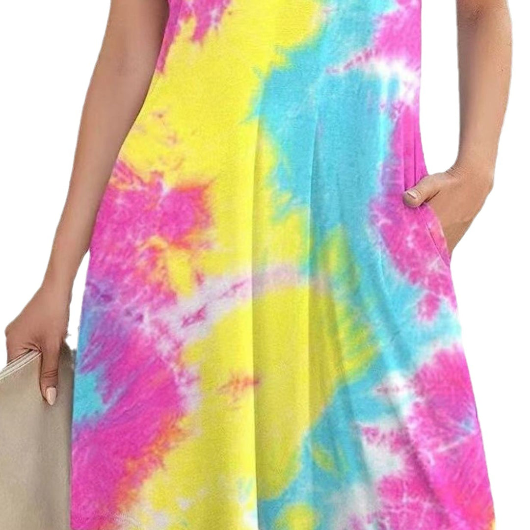 Damernes T-Shirt Kjole med Moderne Tie-Dye Design Stilla