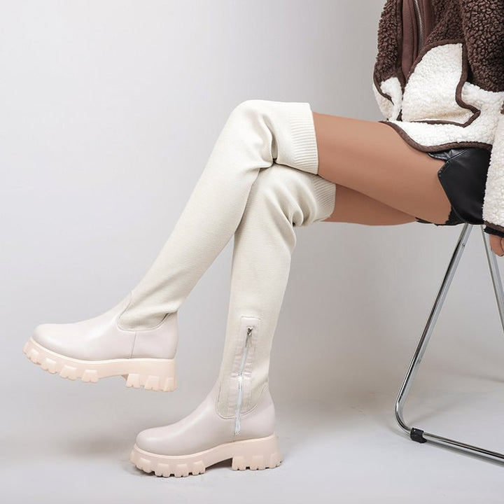 Dame overknee-støvler i elastisk materiale med moderne profileret sål Stilla