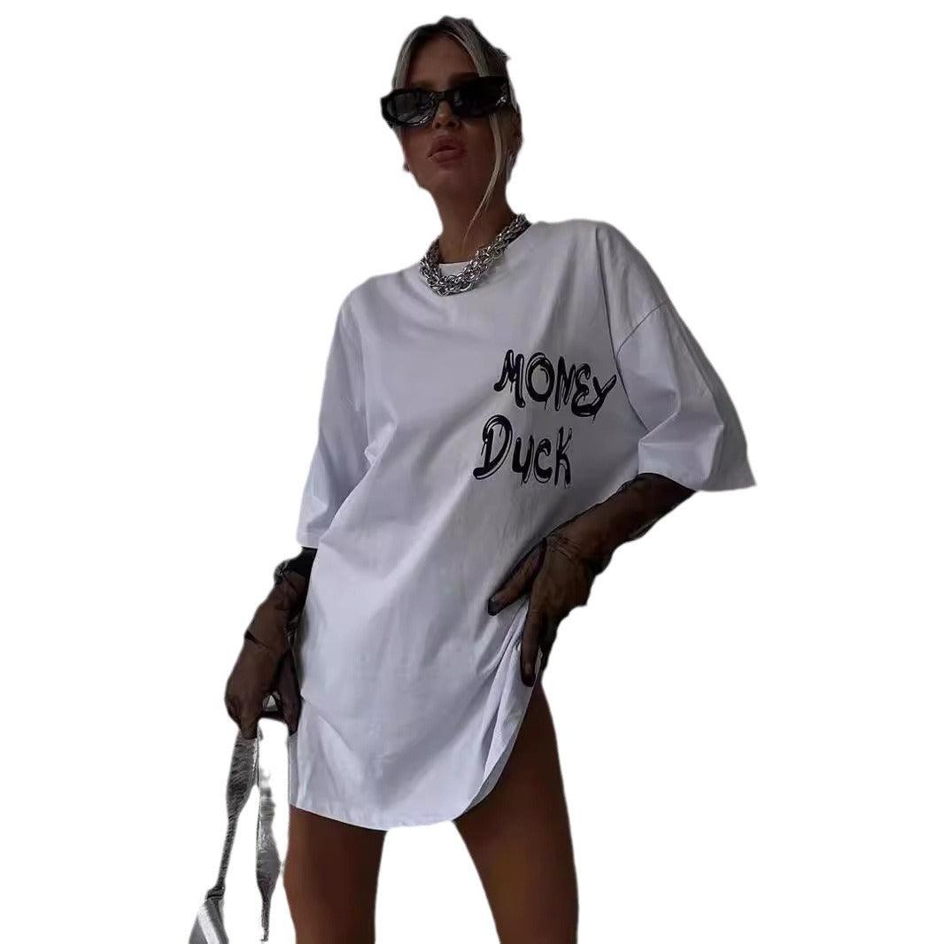 Dame T-shirt med kreativt cartoon-design og afslappet pasform Stilla