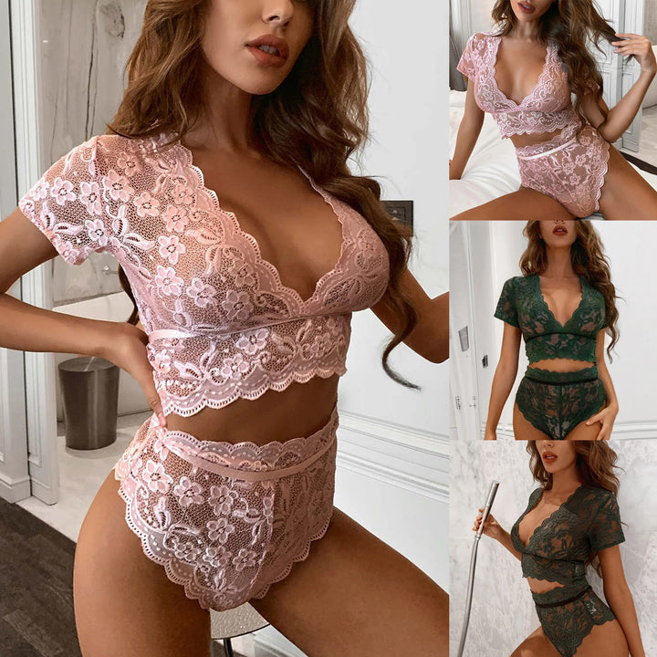 Dame Floral Spids Crop Top og høj talje Understel Sæt Stilla