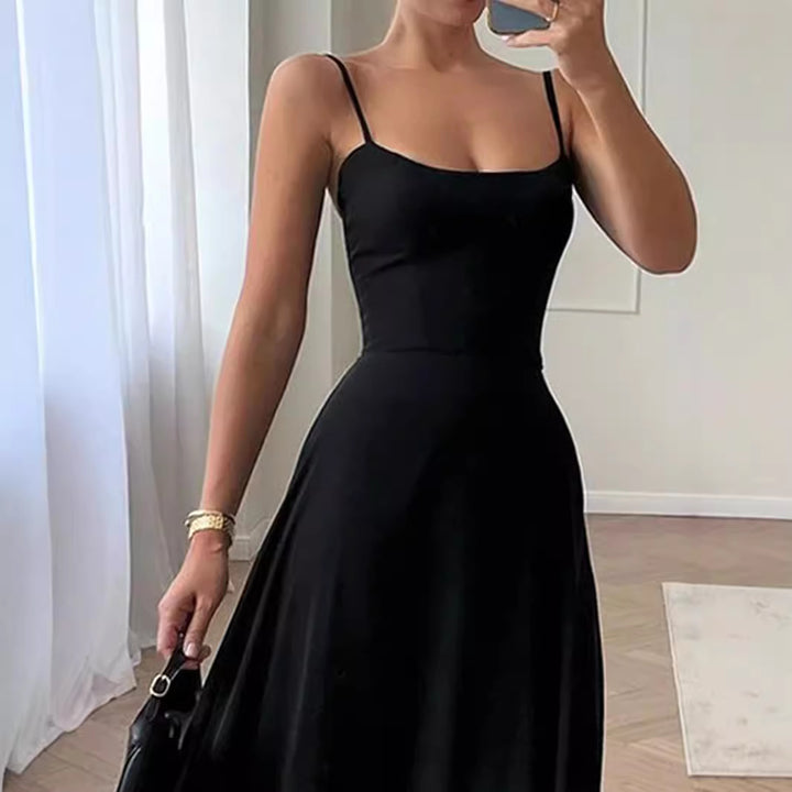 Dame Elegant skåret aftenkjole med spaghetti stropper Stilla
