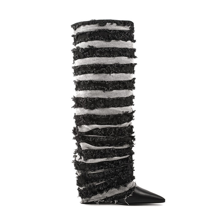 Dame High-Gloss Over-the-Knee Slipstøvler med Rüschendetails Stilla