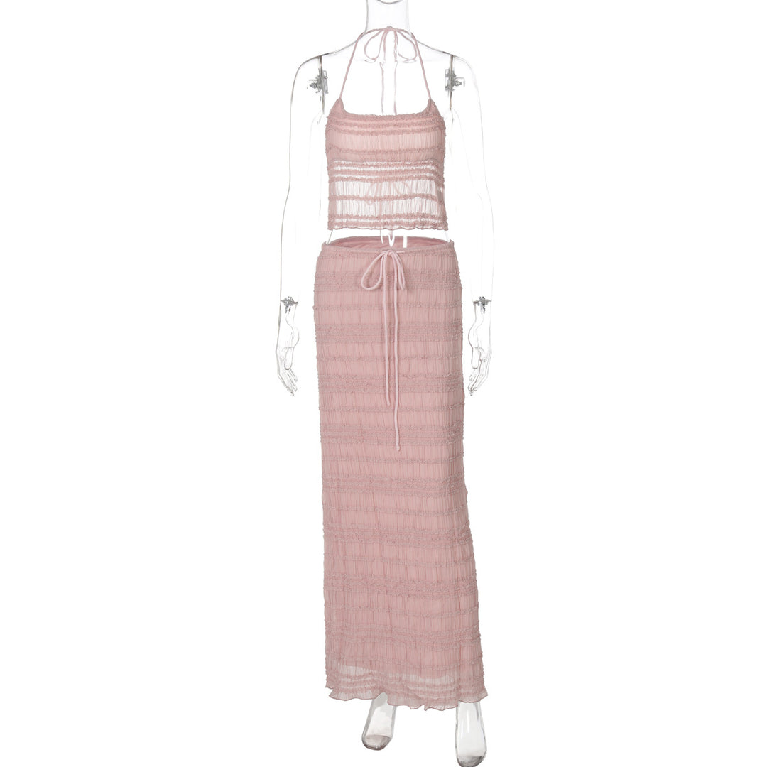 Dame maxikjole med off-shoulder design og rynker Skovae