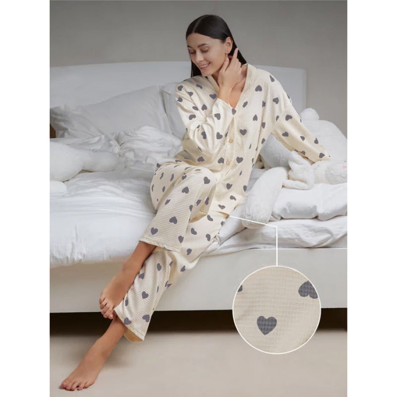 Femme Cozy Hjerte Tryk Loungewear Sæt Stilla