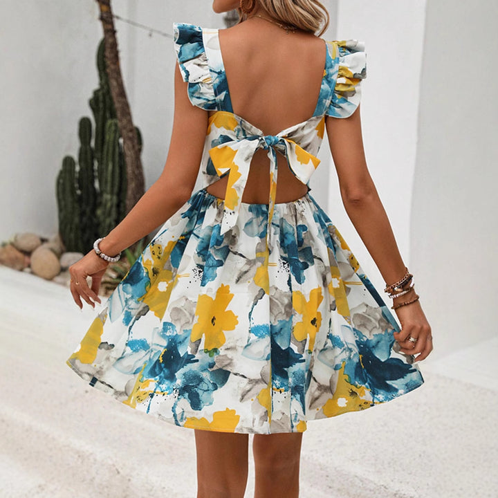 Dame Rynke Skulder Floral Mini Kjole Stilla