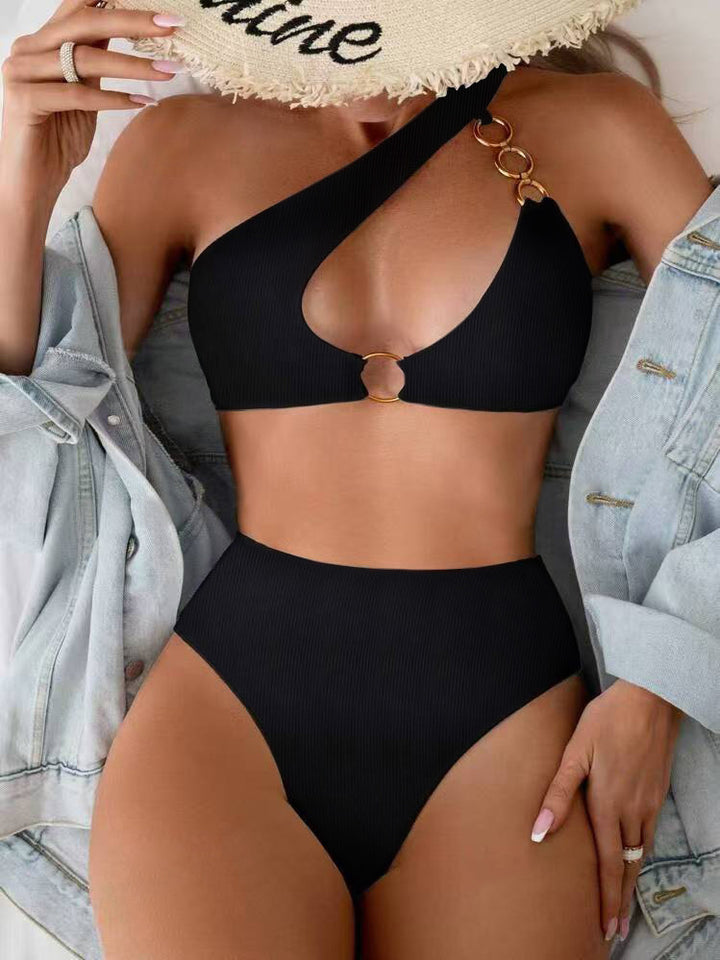 Femme En-skulder Højskåret Bikini-sæt med Ringdetalje Stilla