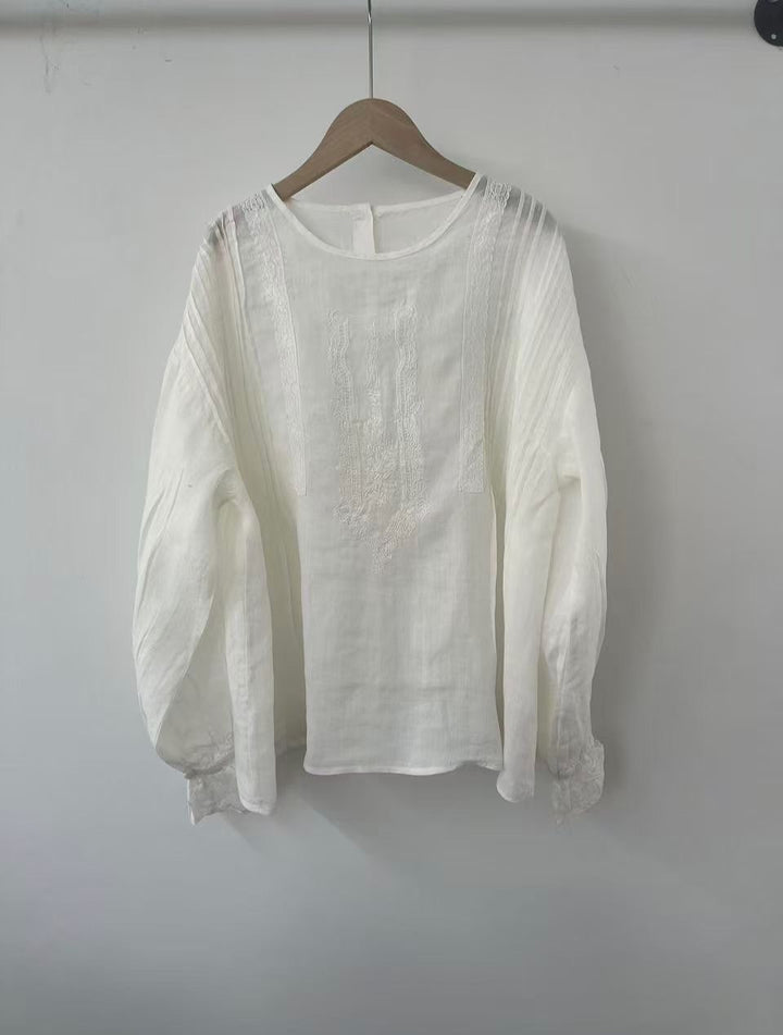 Femme Broderet Langærmet Bluse Stilla