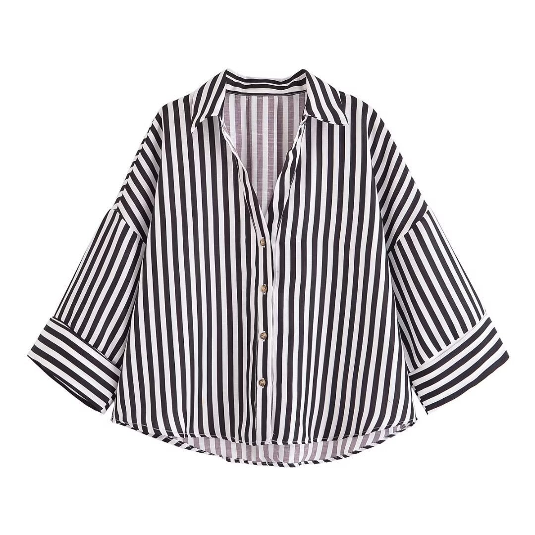 Dame skjorte bluse med afslappet snit og elegante 3/4-ærmer Skovae