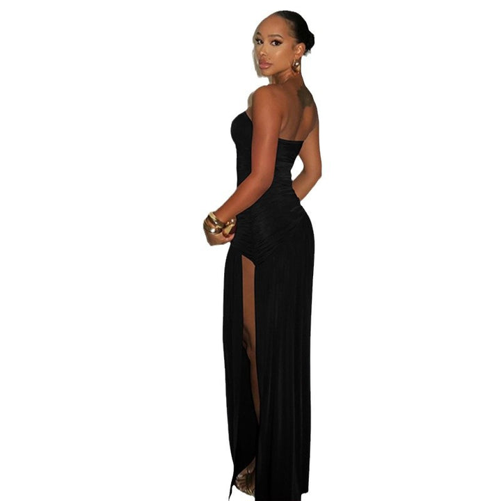 Dame off-shoulder maxikjole med høj slids og elegant drapering Skovae