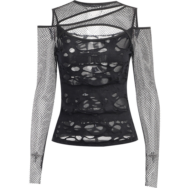 Dame Mode top med transparent mesh design og raffinerede cut-outs Skovae