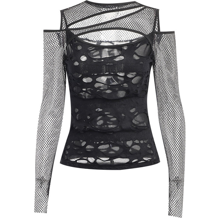Dame Mode top med transparent mesh design og raffinerede cut-outs Skovae