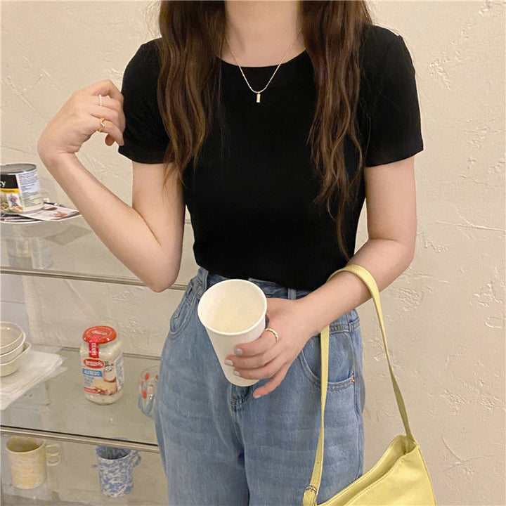 Femme Ribbet Korte Ærmer T-Shirt Stilla