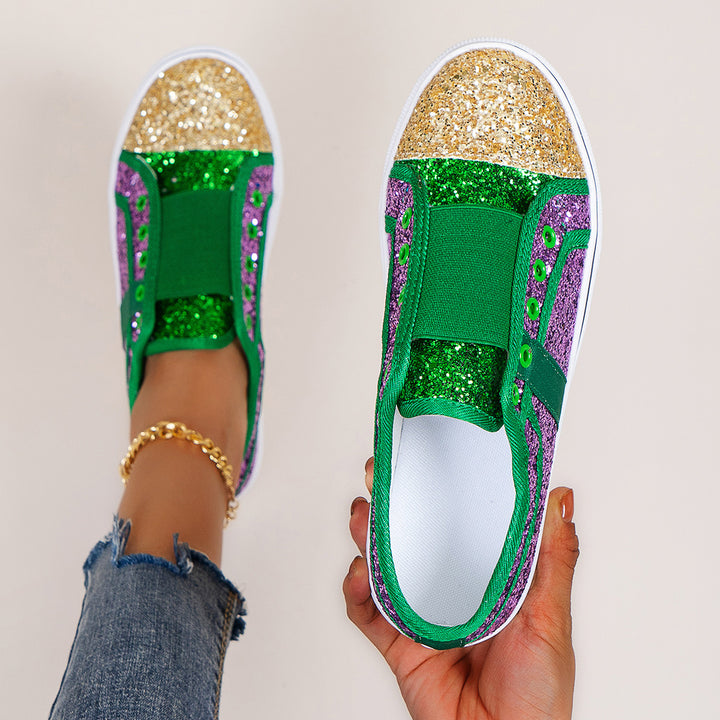 Dame Glamourøse Sneakers med glitrende glimmer og praktisk Slip-On design Stilla