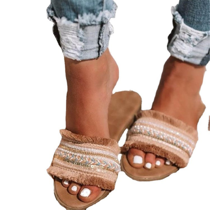 Dame fritids-sandaler med blødt design og dekorative frynser Stilla