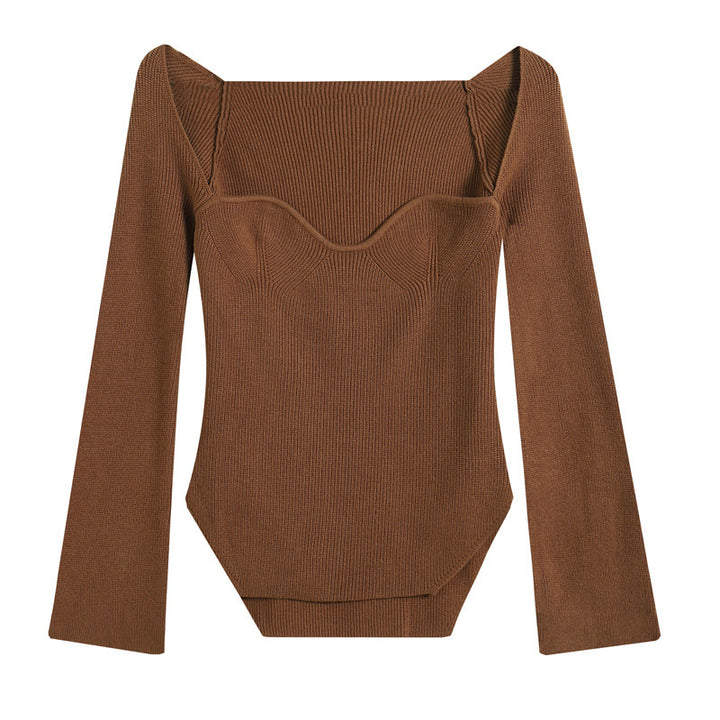 Dame Elegant Off-Shoulder-Strikbluse med vidt ærme Stilla
