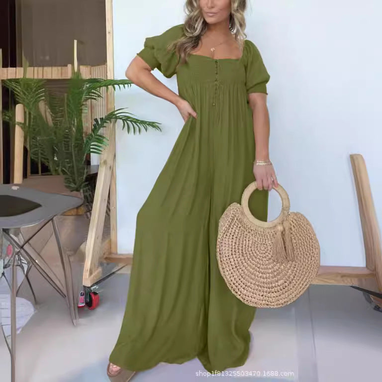 Dame Relaxed Fit Maxikjole med Puffærmer Stilla