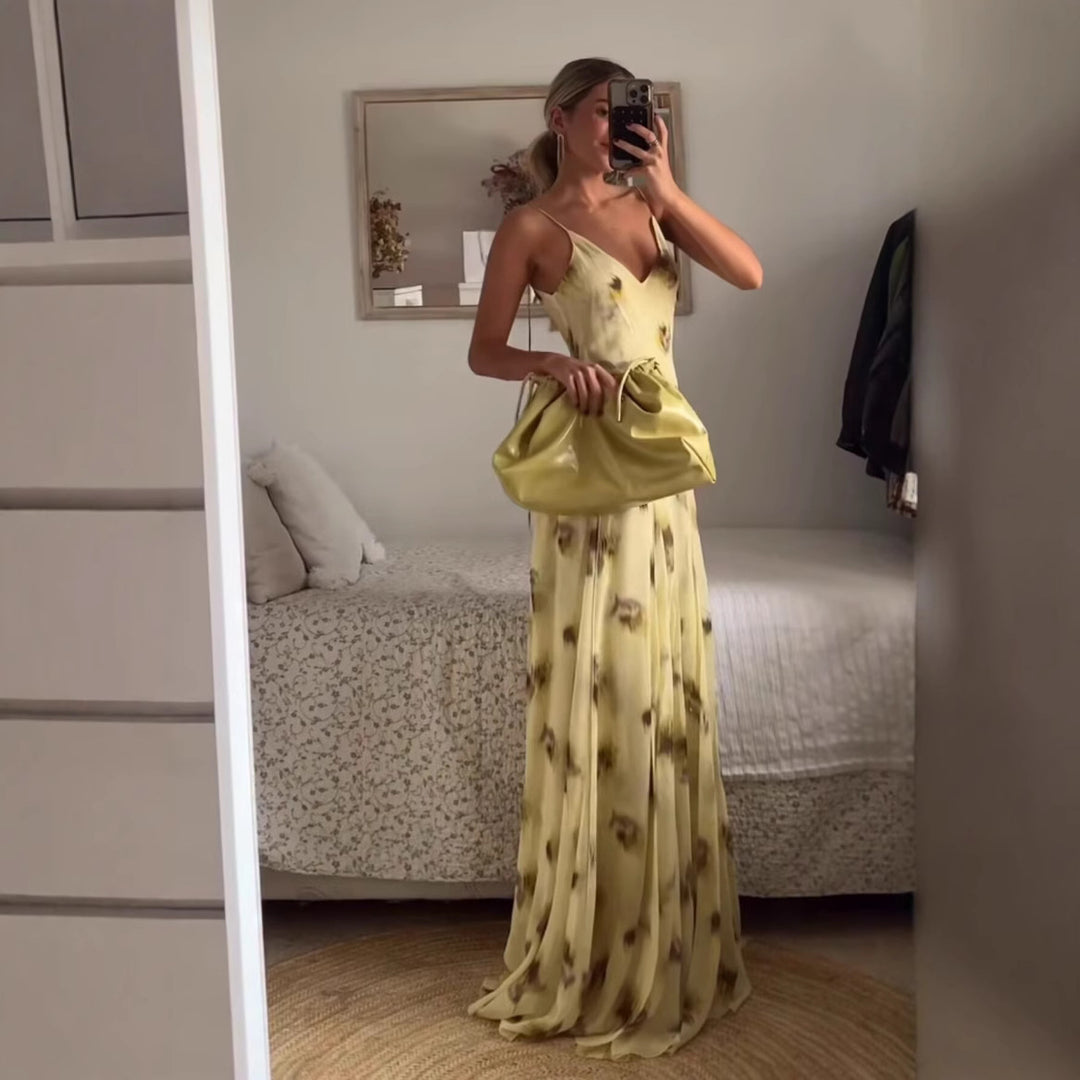 Femme Floral Print Maxi Kjole med justerbare stropper Stilla