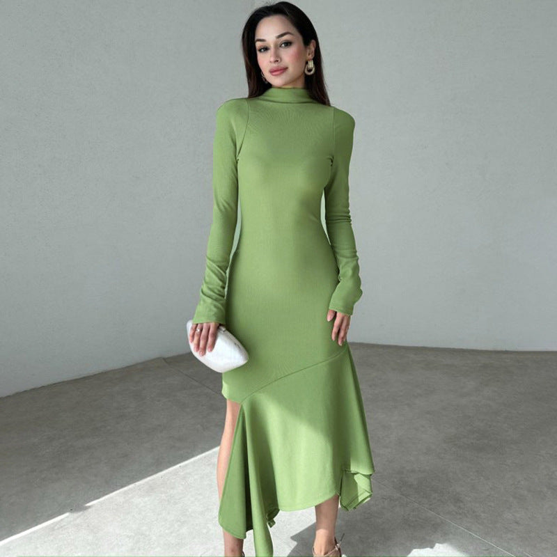 Damer elegant Midikjole med asymmetrisk kant og høj krave Stilla