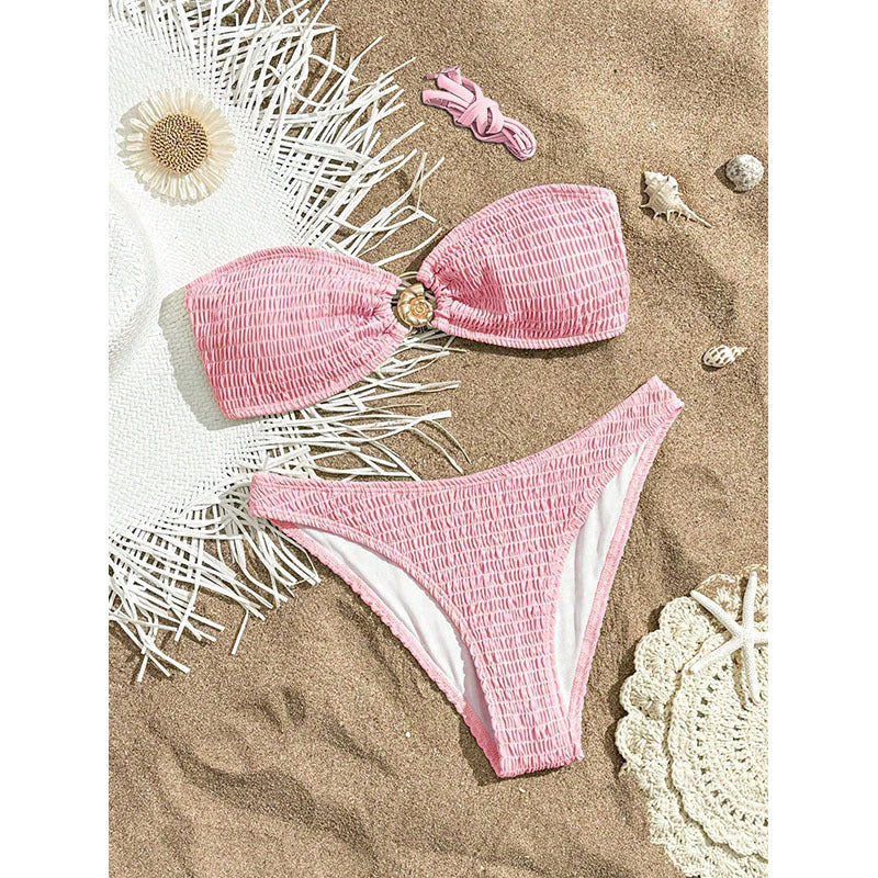 Dame bandeau bikini med raffineret flæsedesign Skovae