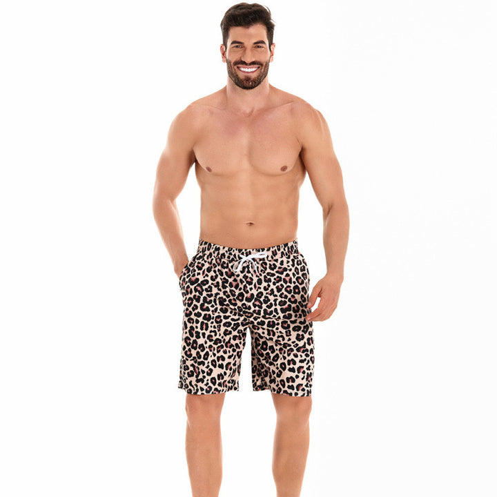 Herren badeshorts i moderne leopardmønster med justerbar talje Skovae