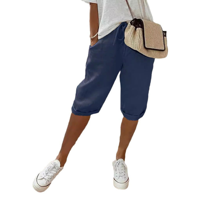 Damer Lette Linned-shorts med Gummibånd Stilla