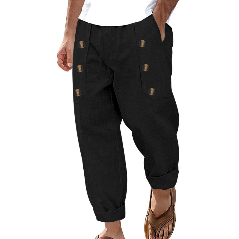 Herrer casual Cargo-bukser med dekorative knapper og elastisk talje Stilla