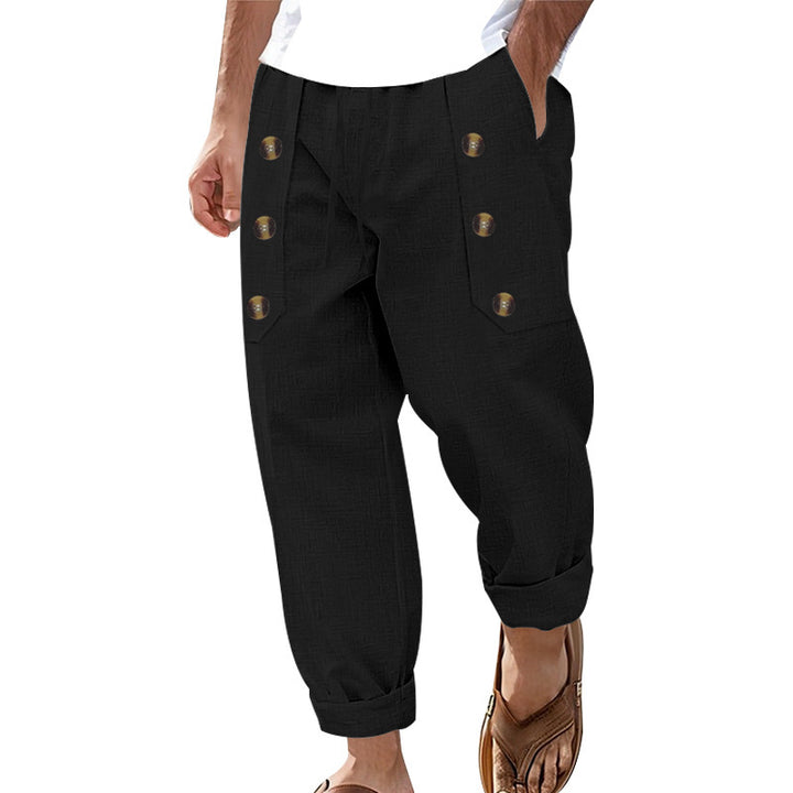 Herrer casual Cargo-bukser med dekorative knapper og elastisk talje Stilla