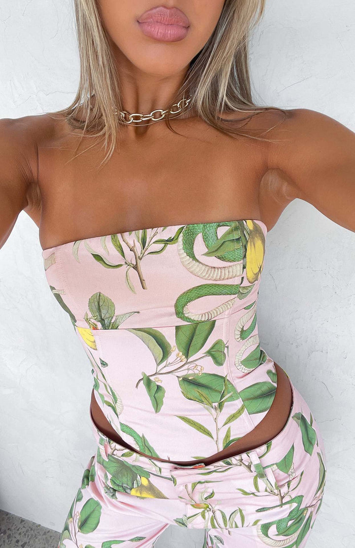 Dame Bustier-top med blomsterdesign og tætsiddende snit Skovae