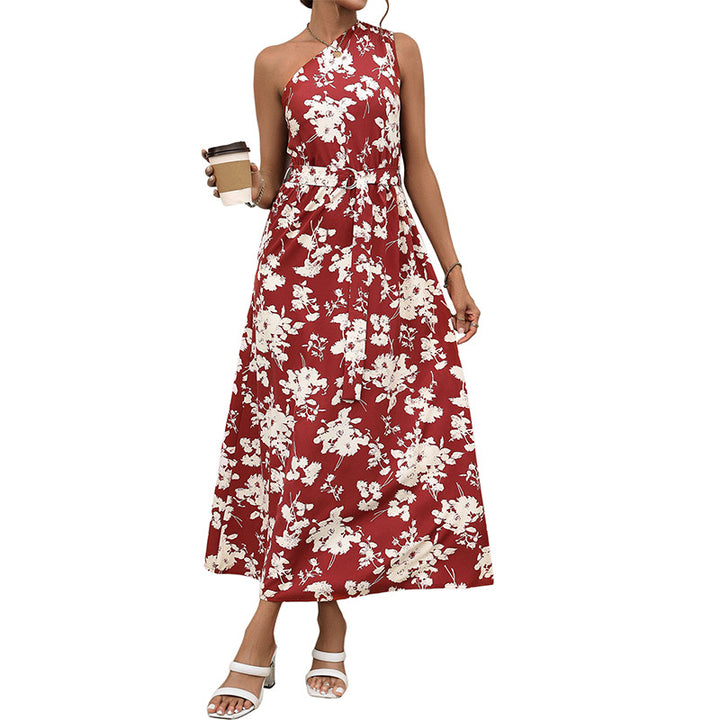 Dame Floral En-Skulder Maxi Kjole Stilla