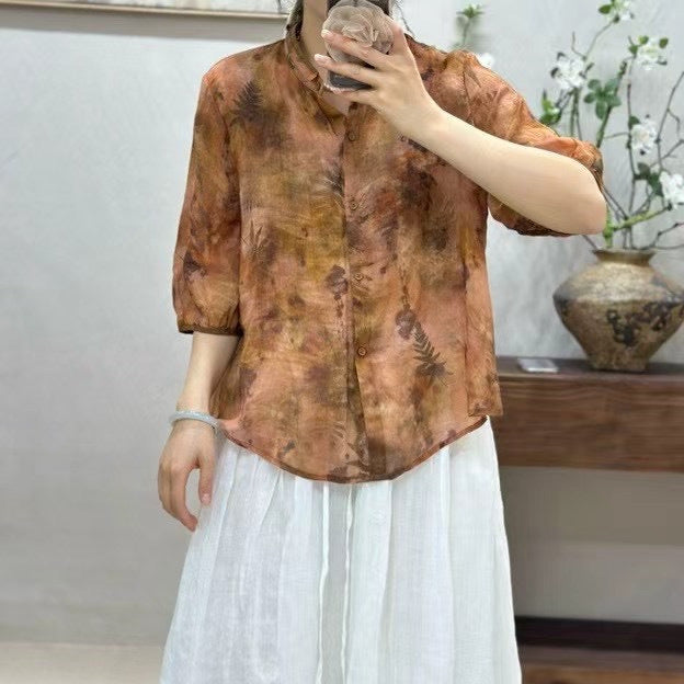 Dame Button-Up Blomstermønster Bluse Stilla