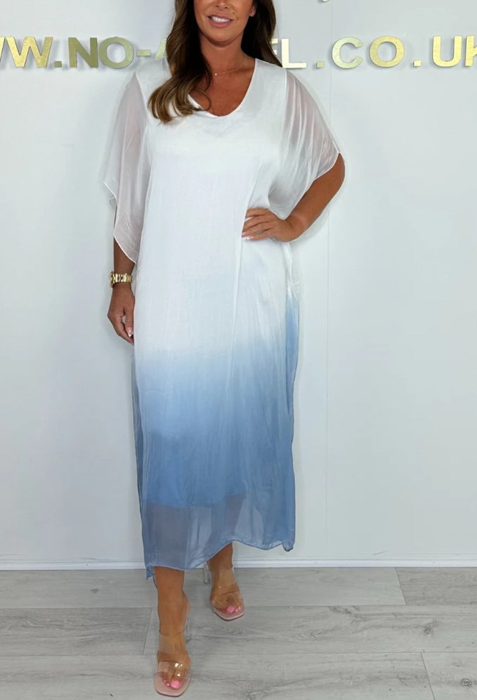 Dame maxikjole med flydende chiffon og elegant farveovergang Stilla