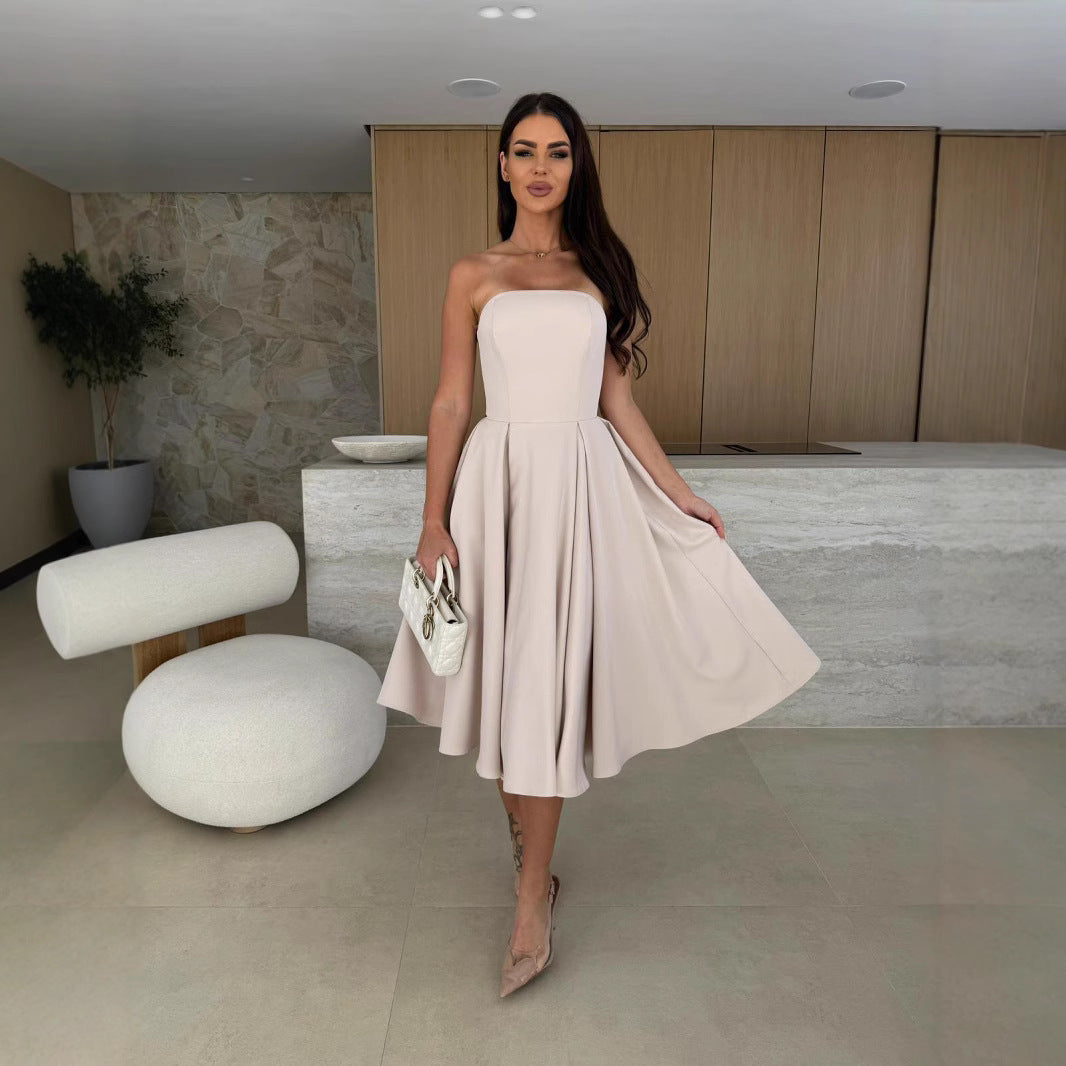 Dame Strapless A-linje Midi Kjole Stilla