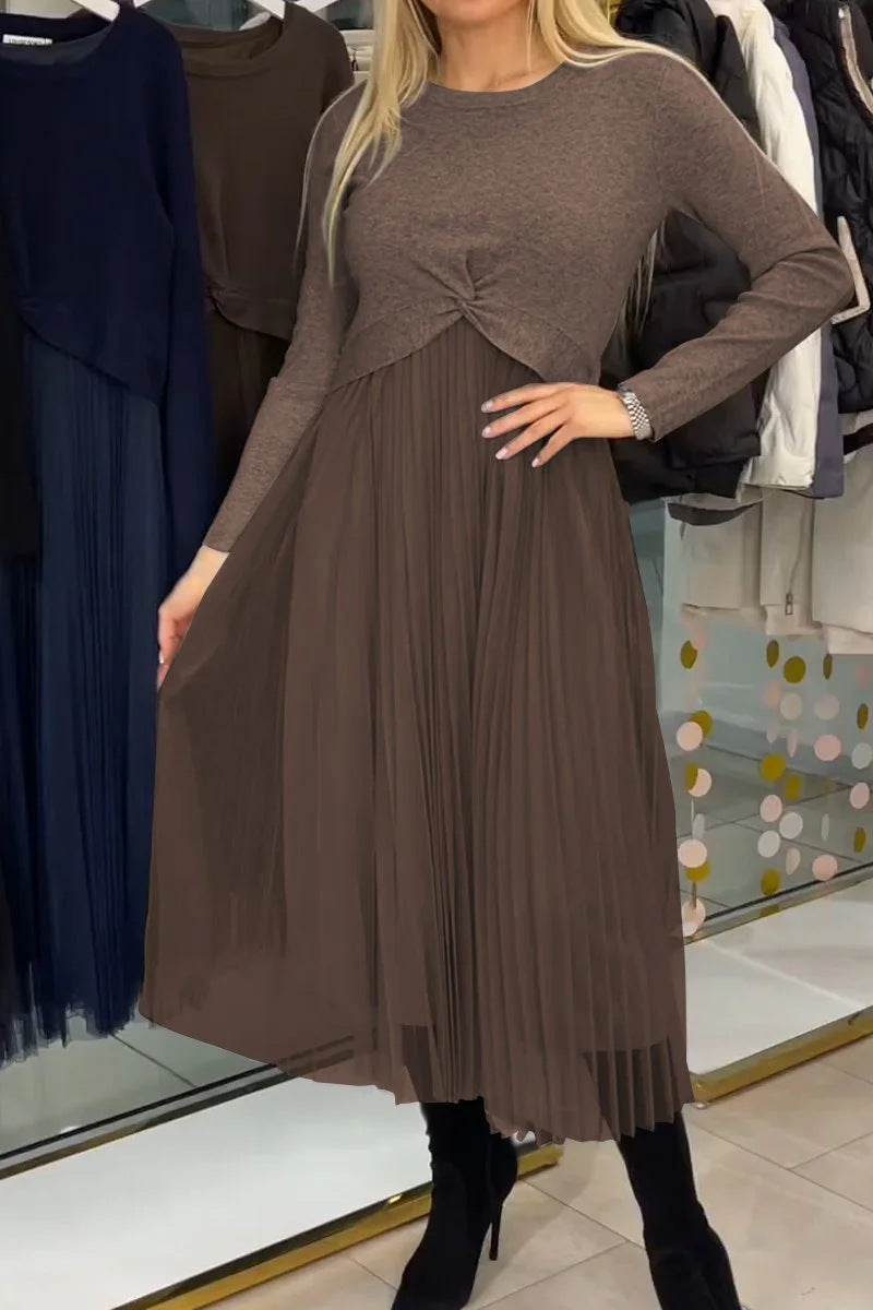 Dame Plisseret Midikjole med elegant Knotedesign Stilla