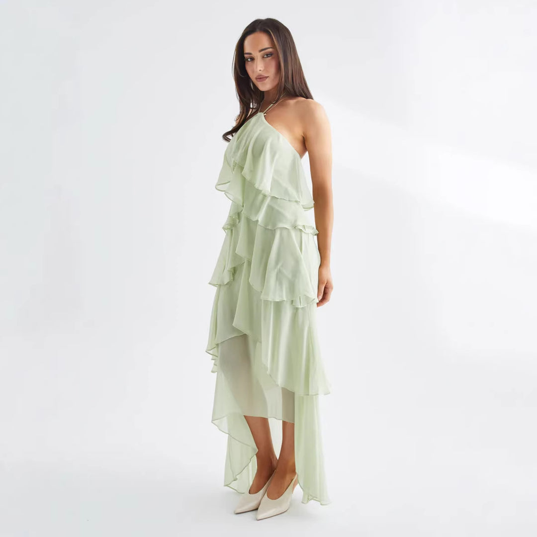 Kvinders elegante maxi kjole med flydende flæse detaljer Stilla